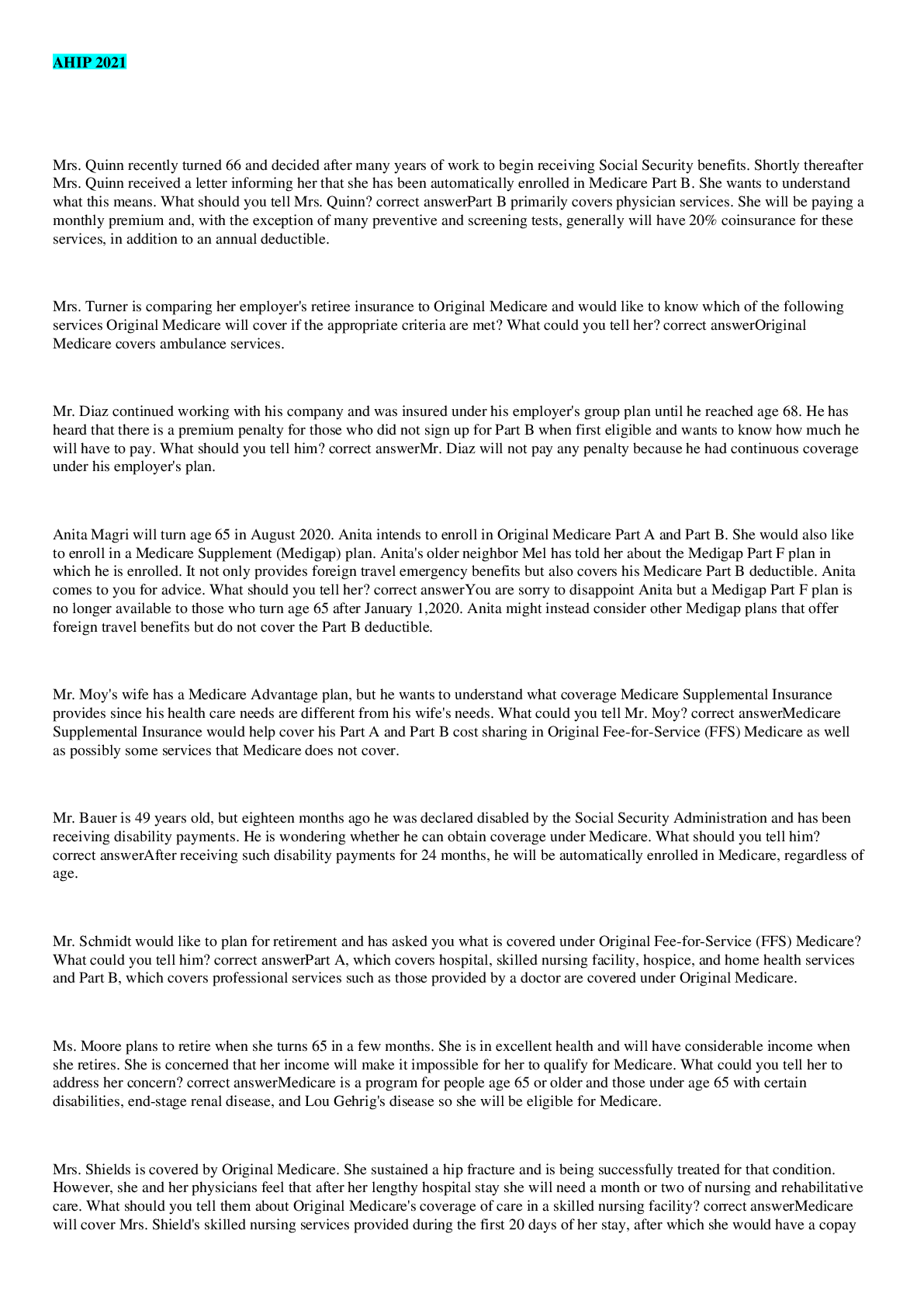 Preview image of AHIP 2021 well completed exam document